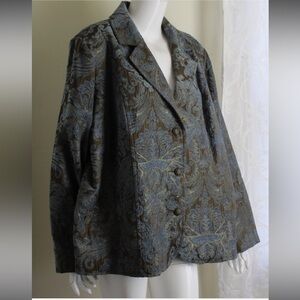 Erin London ELCC Jade Teal tweed Tapestery Art-to-Wear lined Jacket Blazer coat